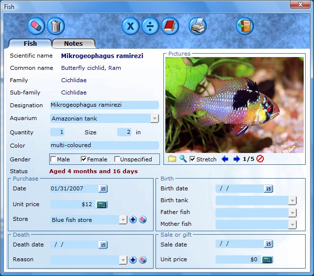 Aquarium fish database